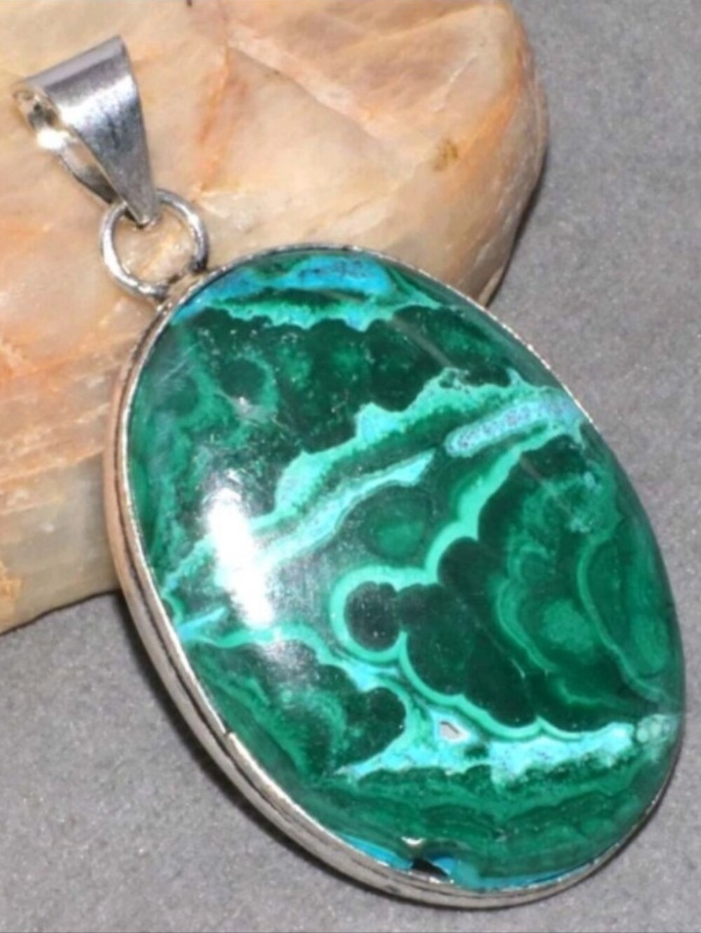 Chrysocolla Malachite Gemstone 925 Sterling Silver Handmade Pendant Necklace